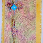 Spider Spirit Mandala VIII, Thread Painting with Bead Figure, 24" x 15" © 2012 Patricia A. Montgomery, Private Collection